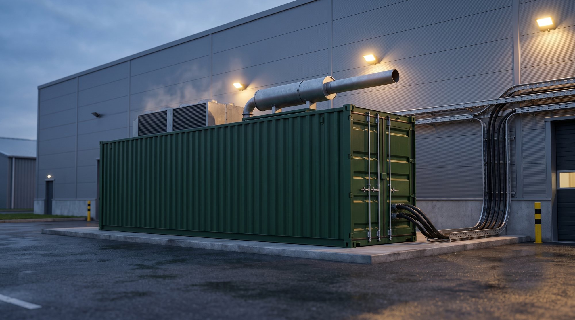 Контейнерная газопоршневая электростанция у производственного цеха